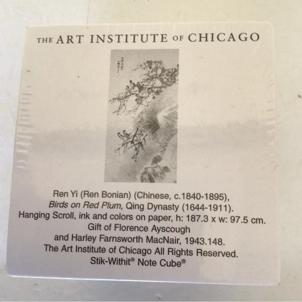 ART INSTITUTE OF CHICAGO REN YI BIRDS ON RED PLUM STICKY NOTE CUBE NWT